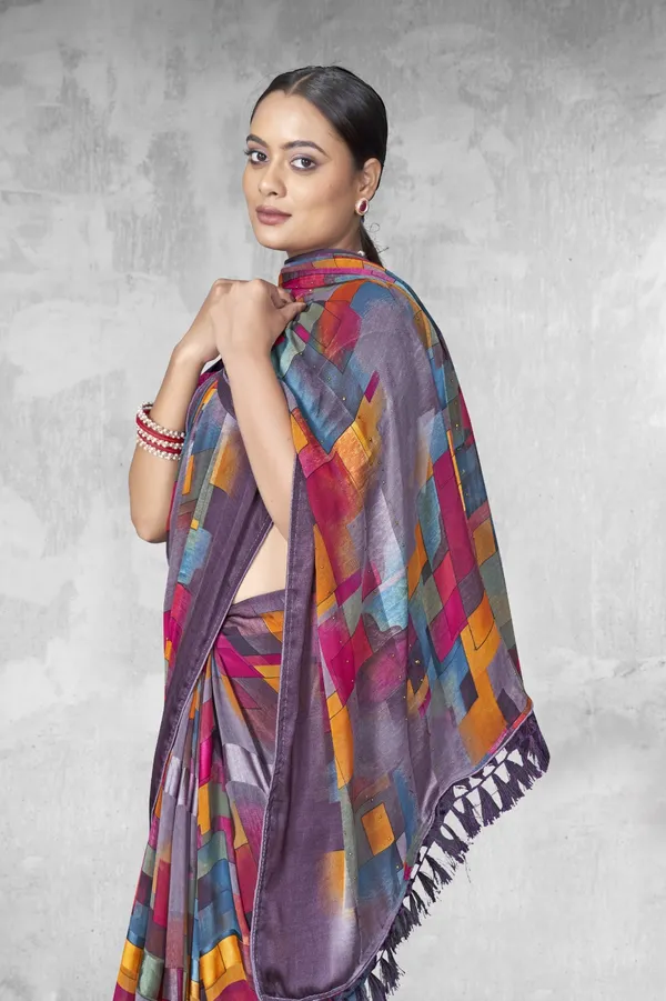 Multicolor_Geometric_Checkered_Print_Silk_Saree_With_Contrast_Border