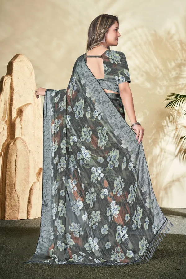 Grey_Floral_Print_Saree_With_Elegant_Drape