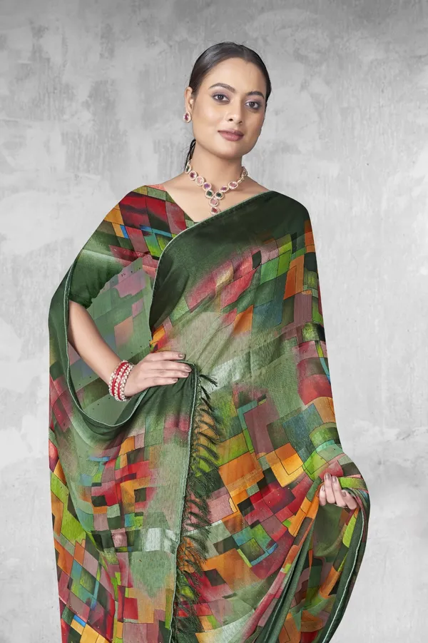 Multicolor_Pixelated_Geometric_Print_Satin_Silk_Saree_With_Dark_Green_Border