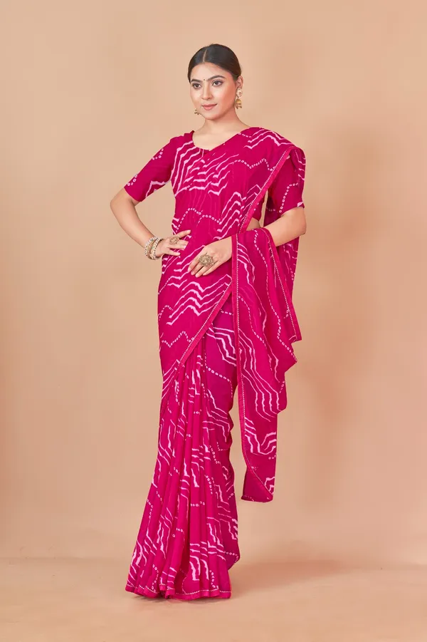 Pink_Bandhani_Georgette_Saree_With_Zigzag_Pattern