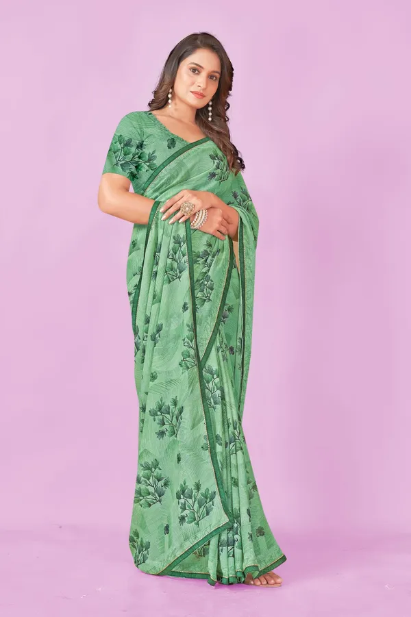 Green_Floral_Printed_Saree_With_Blouse