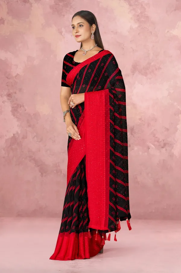 Red_And_Black_Sequin_Embellished_Saree_With_Matching_Blouse