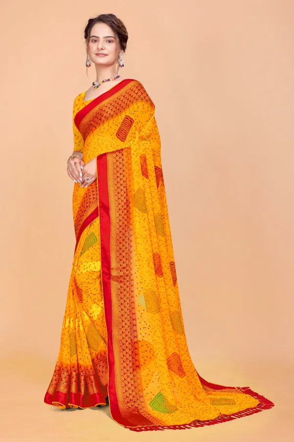 Yellow_Bandhani_Print_Saree_With_Red_Border