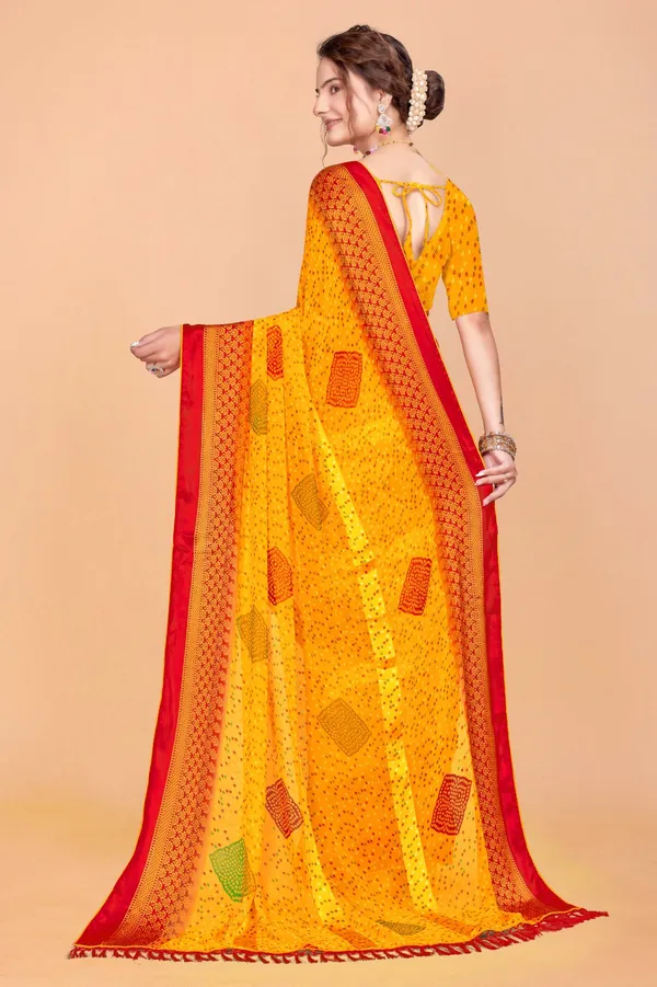 Yellow_Bandhani_Print_Saree_With_Red_Border