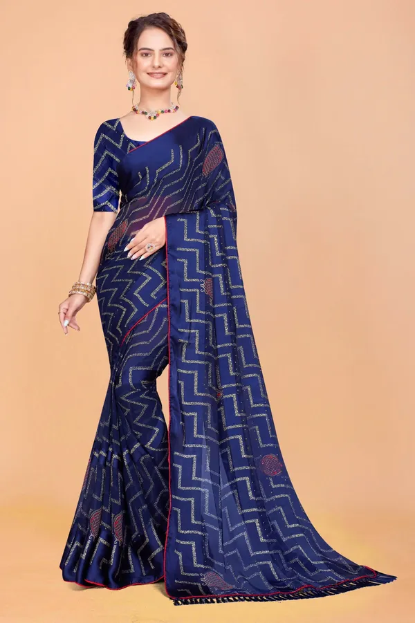 Navy_Blue_Ethnic_Bandhani_Print_Saree_With_Blouse