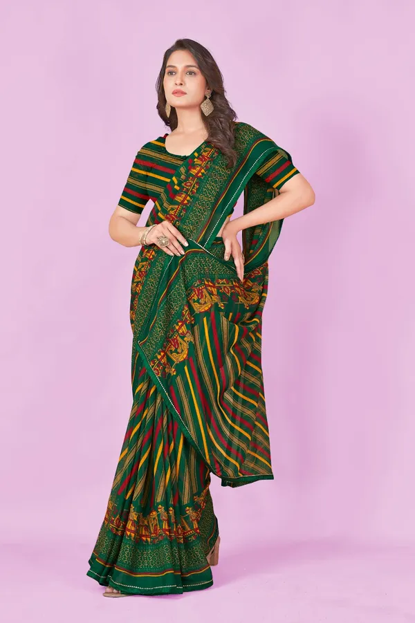 Women_Green_Striped_Ethnic_Saree_With_Embroidered_Border