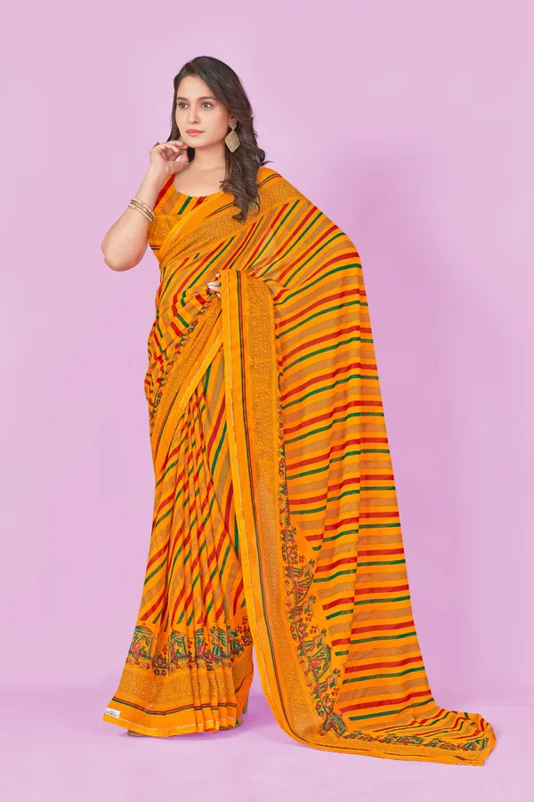 Traditional_Orange_Striped_Saree_With_Printed_Border