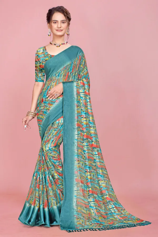 Turquoise_Blue_Printed_Saree_With_Abstract_Multicolor_Pattern_And_Matching_Blouse