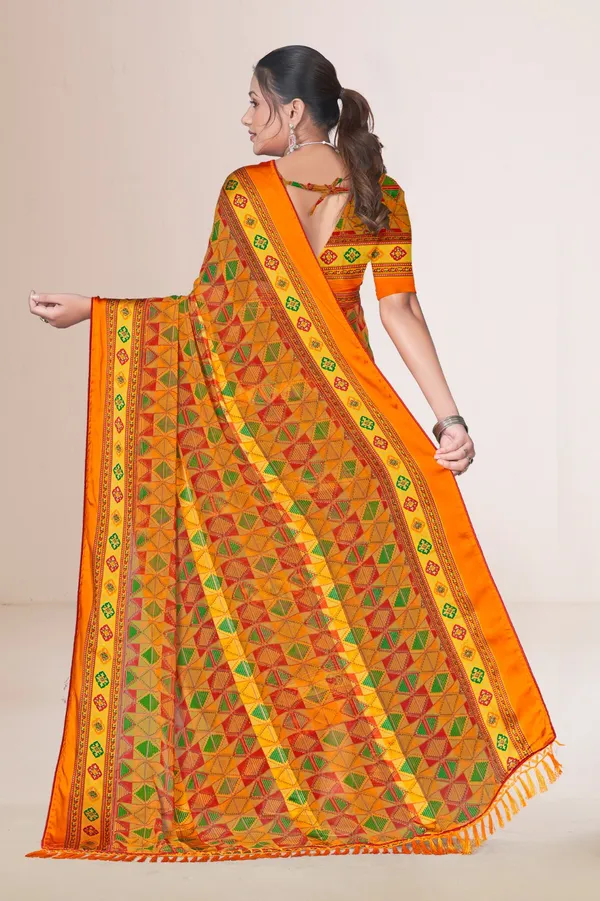 Orange_Traditional_Patola_Silk_Saree_With_Geometric_Pattern