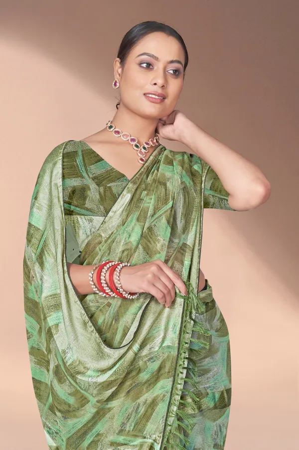Green_Tropical_Print_Satin_Silk_Saree_With_Blouse
