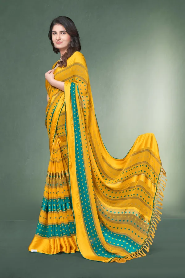 Yellow_Cotton_Silk_Saree_With_Green_Border_And_Mirror_Work