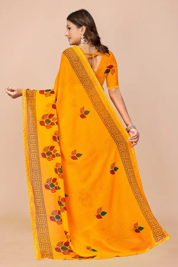 Vibrant_Yellow_Printed_Saree_With_Floral_Design_And_Border