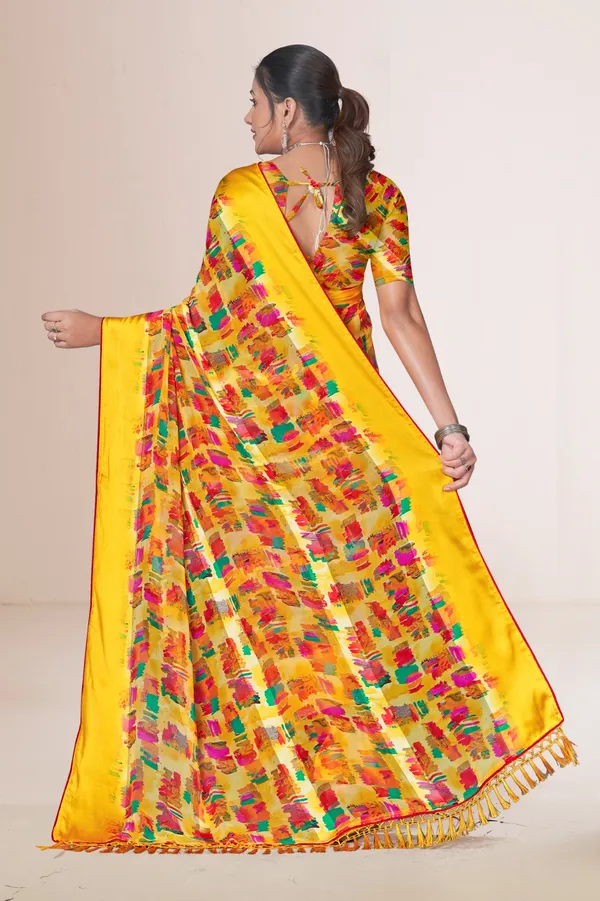 Yellow_Printed_Silk_Saree_With_Multicolor_Floral_Pattern
