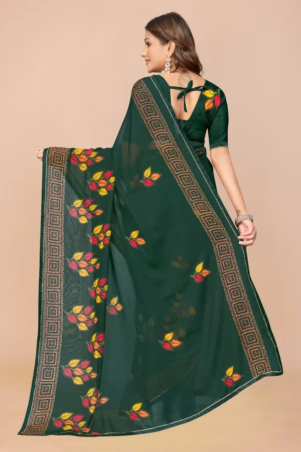Dark_Green_Embroidered_Georgette_Saree_With_Leaf_Motifs