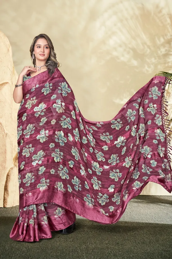 Maroon_Floral_Print_Saree_With_Embroidered_Border