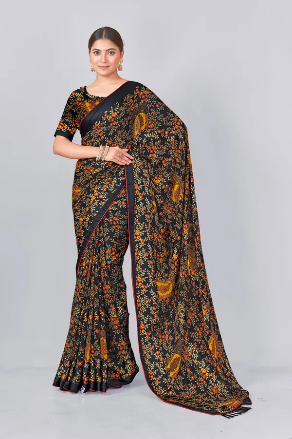 Black_Floral_Printed_Saree_With_Contrast_Border