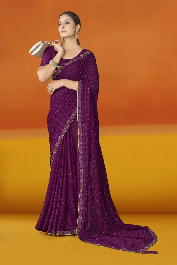 Purple_Checkered_Saree_With_Matching_Blouse