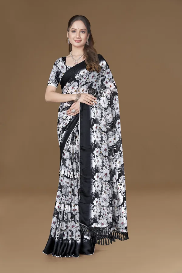 Black_Floral_Print_Ruffle_Saree_With_Satin_Border_And_Matching_Blouse