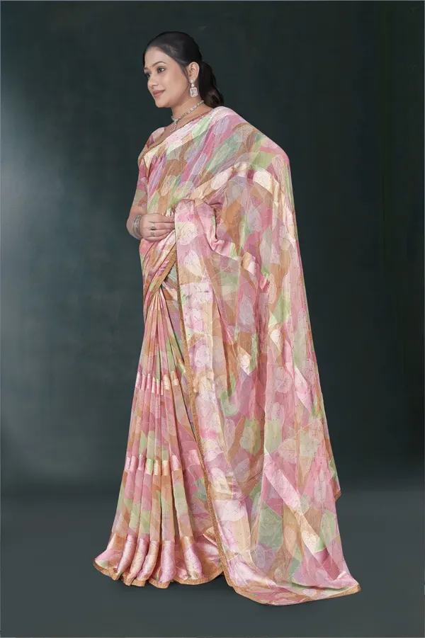 Multicolor_Floral_Print_Saree_With_Blouse
