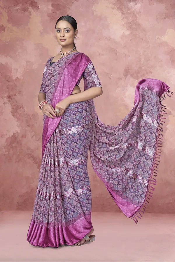 Purple_Silk_Saree_With_Silver_Geometric_Print_And_Matching_Blouse