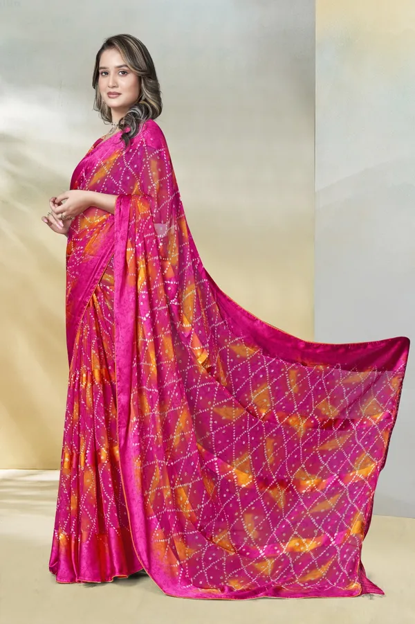 Vibrant_Pink_And_Orange_Bandhani_Tie_Dye_Saree_With_Blouse_Piece