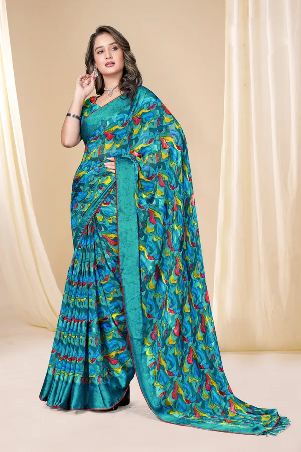 Turquoise_Blue_Printed_Saree_With_Multicolor_Chili_Pepper_Design