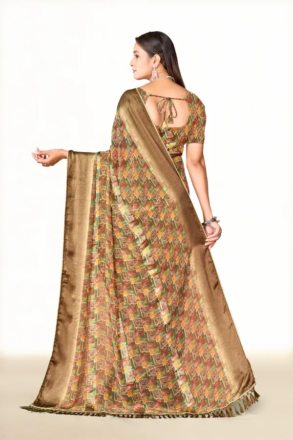 Elegant_Golden_Brown_Printed_Silk_Saree_With_Woven_Border_And_Blouse_Piece