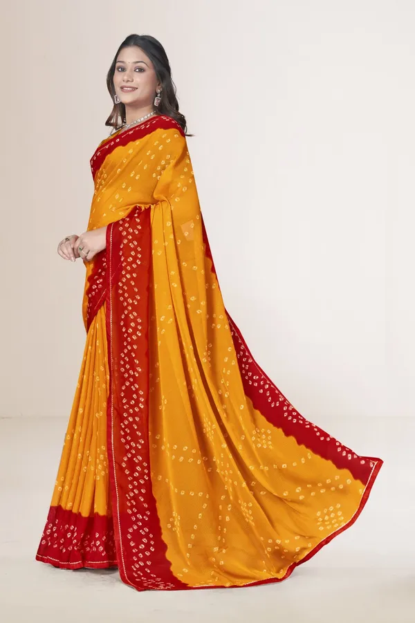 Traditional_Bandhani_Saree_In_Yellow_And_Red_With_Golden_Border