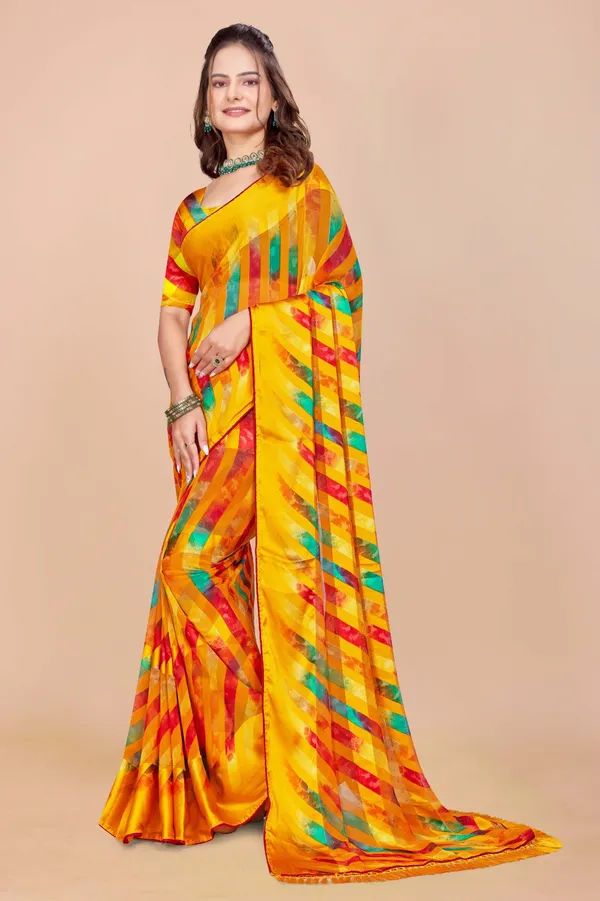 Vibrant_Yellow_Printed_Saree_With_Multicolor_Geometric_Pattern
