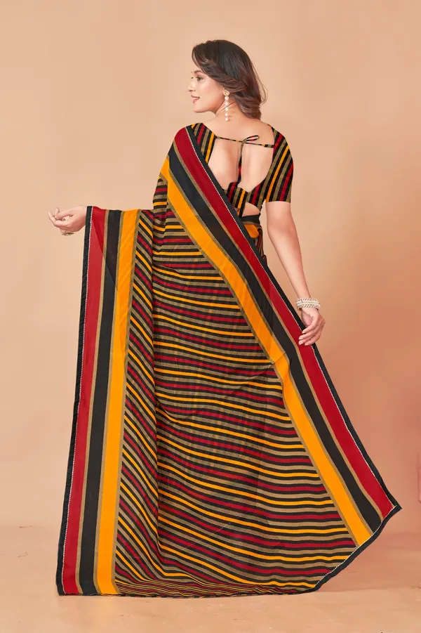 Multicolor_Striped_Cotton_Saree_With_Matching_Blouse