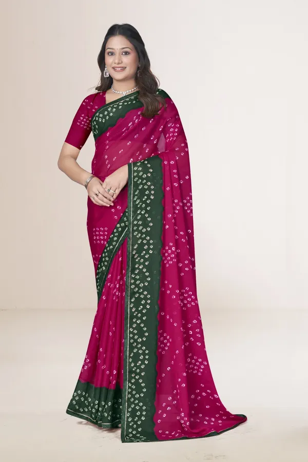 Traditional_Bandhani_Saree_In_Magenta_And_Green_With_Border