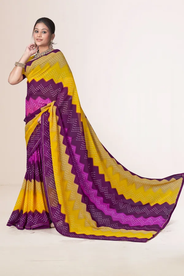 Yellow_And_Purple_Bandhani_Tie_Dye_Saree_With_Border