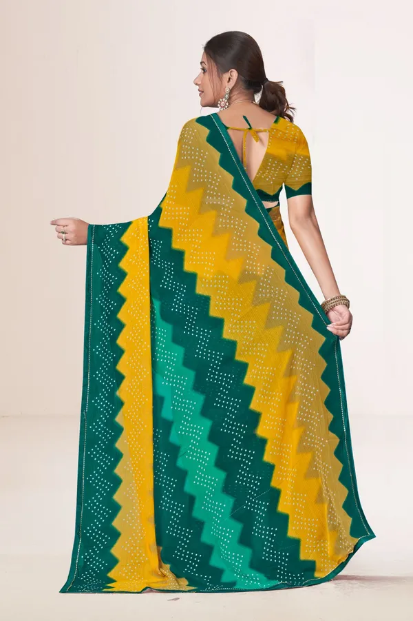 Yellow_And_Green_Bandhani_Saree_With_Blouse