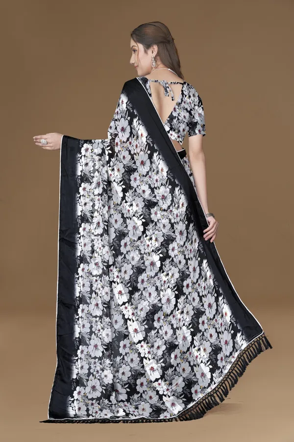 Black_Floral_Print_Ruffle_Saree_With_Satin_Border_And_Matching_Blouse