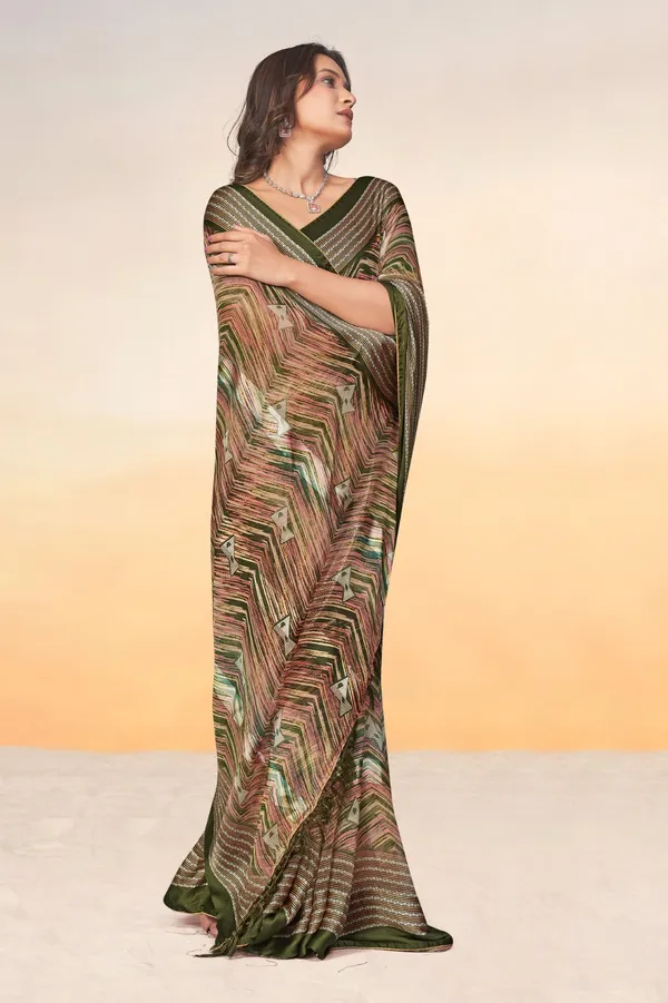 Multicolor_Chevron_Print_Linen_Blend_Saree_With_Tassels_And_Border