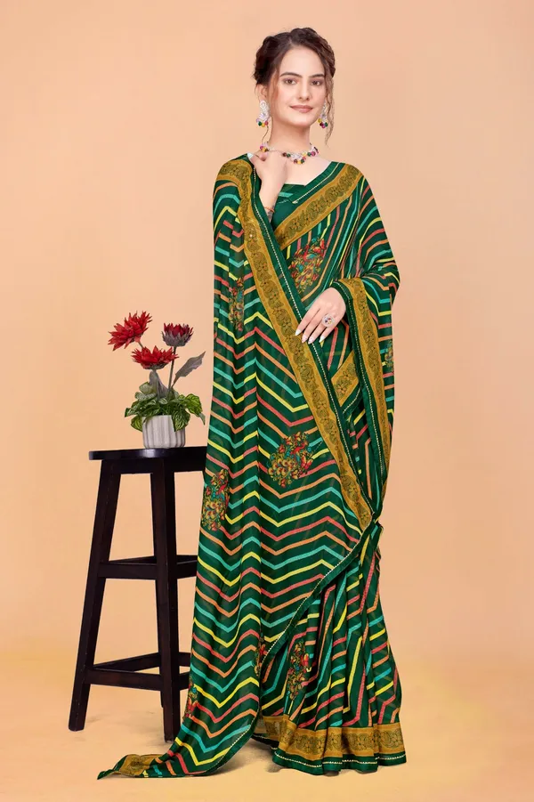 Multicolour_Zigzag_Printed_Saree_With_Embroidered_Motifs_And_Border
