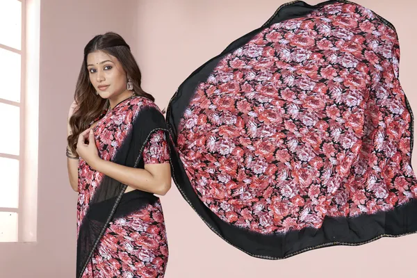 Black_Floral_Print_Georgette_Saree_With_Border