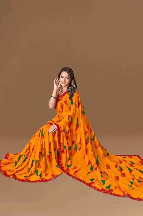 Vibrant_Orange_Saree_With_Geometric_Print_And_Red_Border