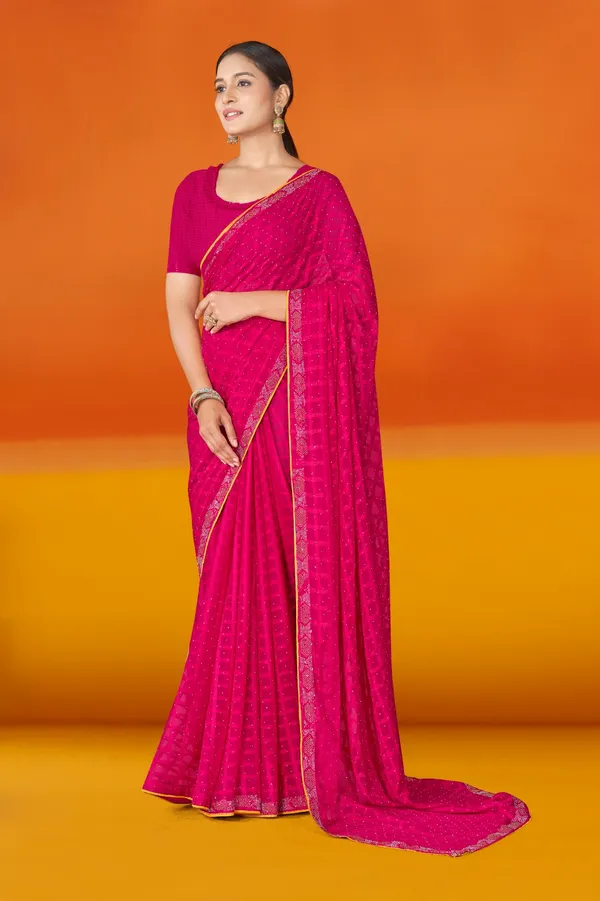 Magenta_Georgette_Saree_With_Sequin_Border_And_Embellished_Blouse