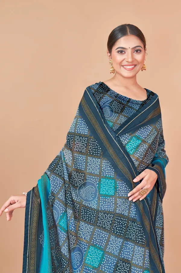 Blue_Geometric_Bandhani_Print_Saree_With_Border