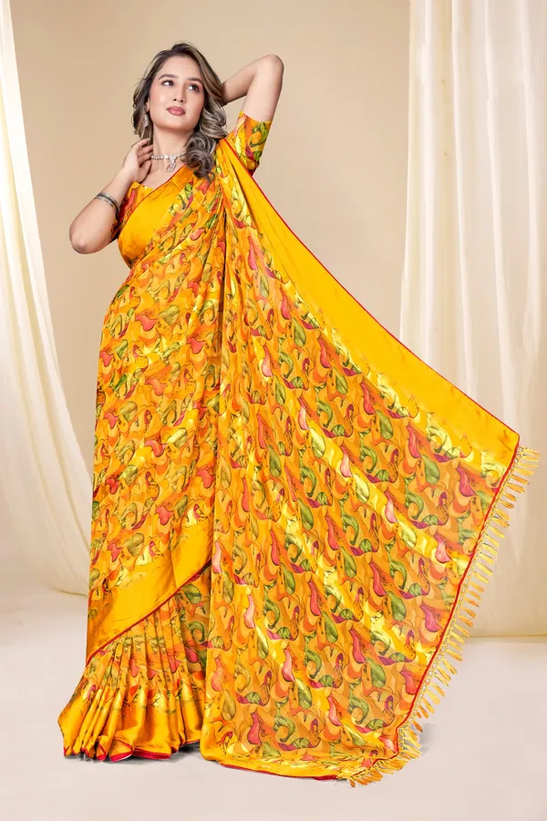 Yellow_Printed_Saree_With_Blouse