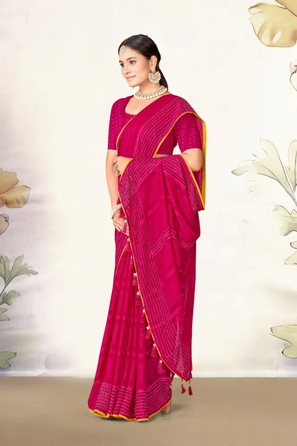 Traditional_Pink_Georgette_Bandhani_Saree_With_Golden_Border