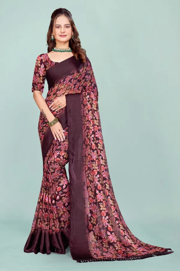 Elegant_Floral_Print_Saree_With_Matching_Blouse