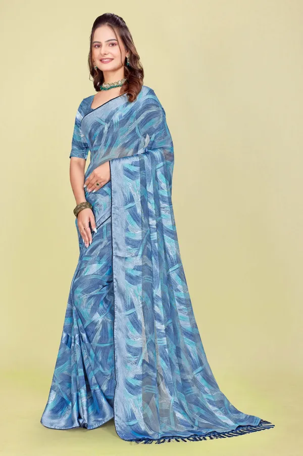 Blue_Abstract_Print_Saree_With_Tasseled_Border