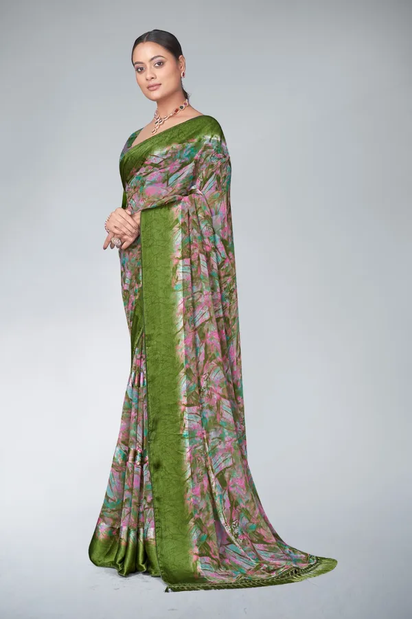 Green_Floral_Print_Saree_With_Fringe_Border