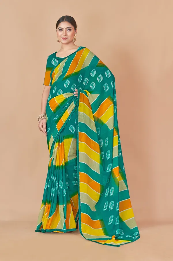 Multicolor_Striped_Saree_With_Blouse_Piece_-_Teal_Green,_Yellow_&_Orange