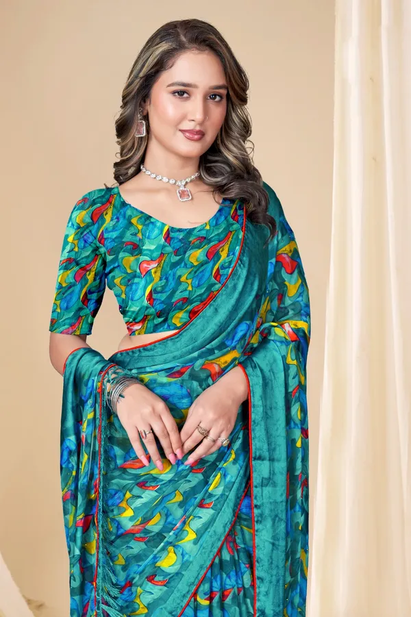 Turquoise_Blue_Printed_Saree_With_Multicolor_Chili_Pepper_Design
