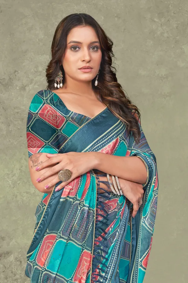Multicolor_Geometric_Print_Saree_With_Blouse