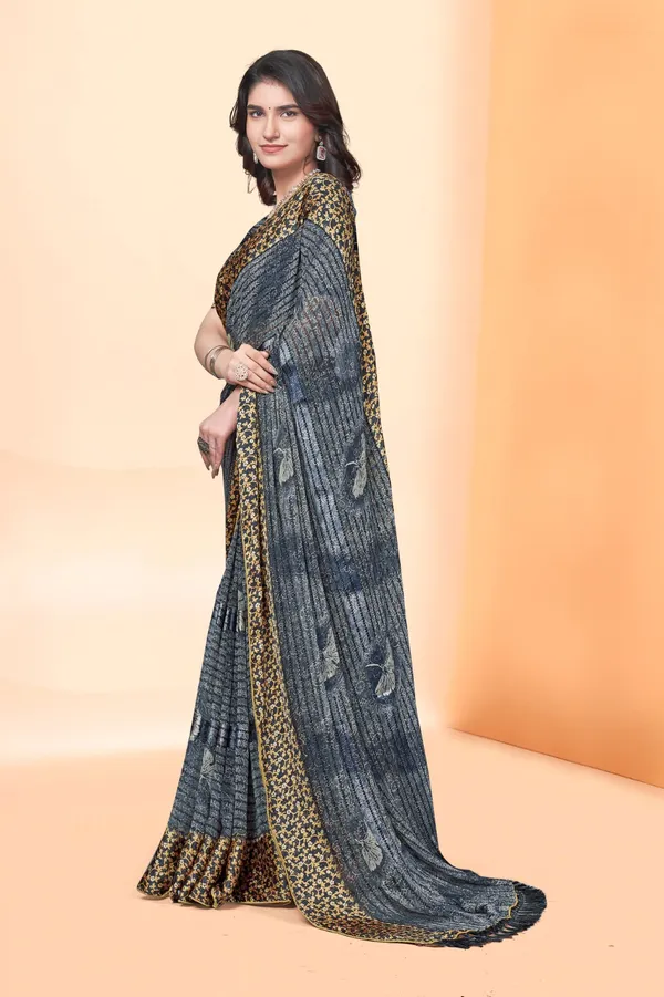 Grey_Designer_Saree_With_Golden_Border_And_Sequined_Blouse