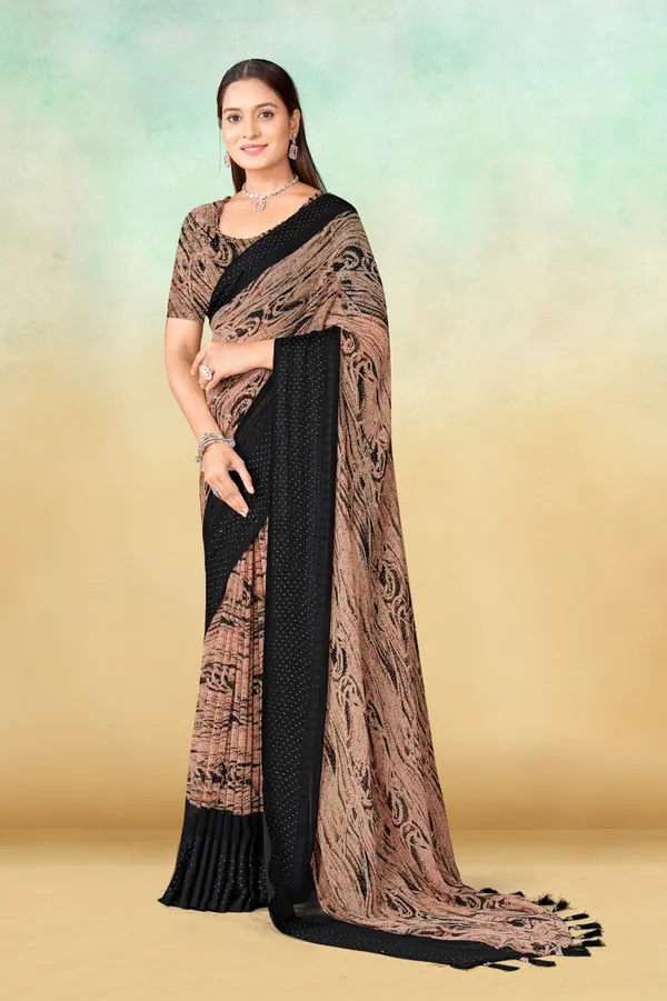 Black_And_Brown_Printed_Saree_With_Embroidered_Blouse